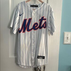 Nike White and Blue Striped Mets Jersey